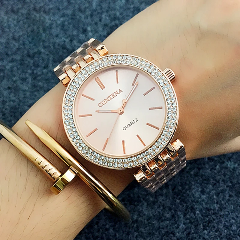 

Contena Simple Style Women's Wristwatches New Full Stainless Steel Female Quartz-watch business Ladies Watch erkek kol saati