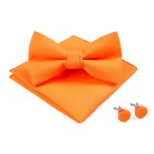 Mantieqingway однотонный галстук-бабочка, комплект для мужские Бизнес лук галстук, шейный платок и запонки Bowknots тонкие черные галстуки