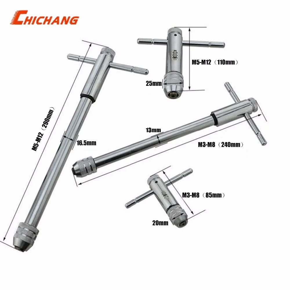 

M3-M8 M5-M12 Lengthen Reversible T Handle Ratchet Tap Taps Wrenches Wire tapping Wrench Adjustable Holder Tool