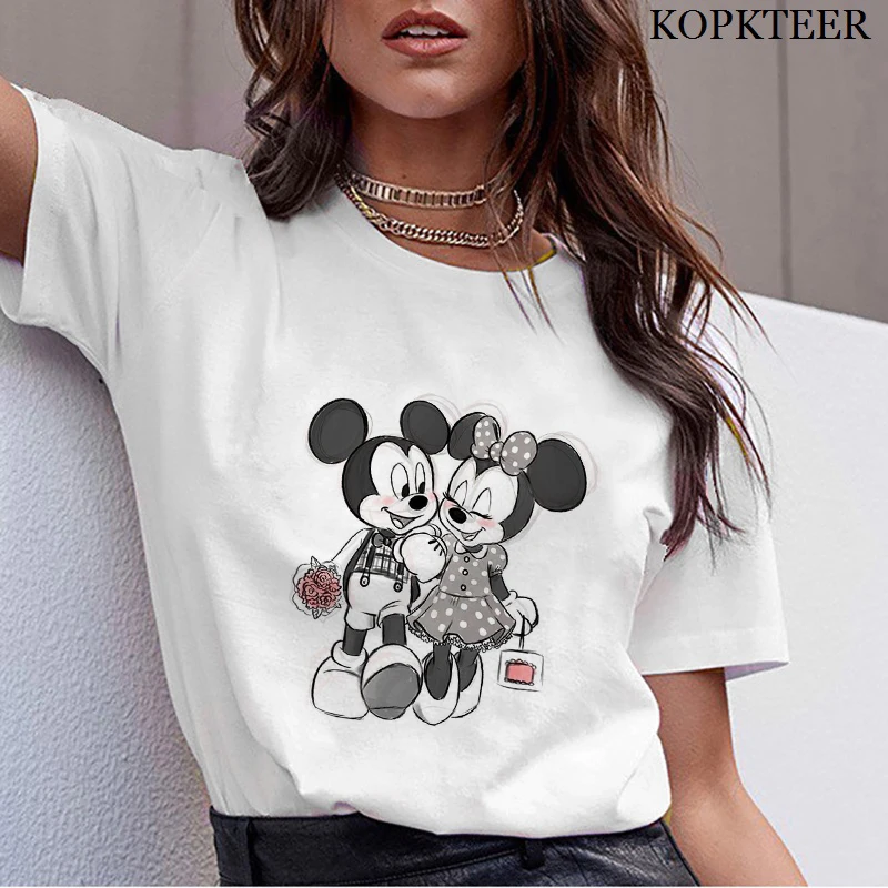 

Tee Shirt Femme Harajuku T Shirt Mickey Minnie Love Graphic Tees Streetwear Women Clothes Kawaii Aesthetic Tops Camiseta Mujer
