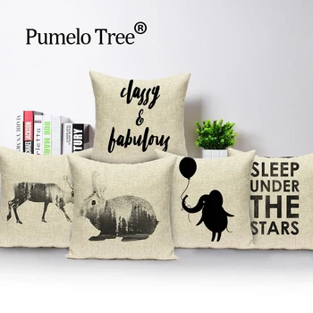 

Animal hear pillow cover black white decorative Lovely throw pillows linen Simple cushions for sofa Custom cover cushion