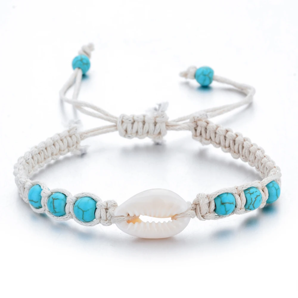 

Braided Chain Bracelet Adjustable Rope Natural Stone Shell Starfish Bracelets Anklet Wristband Handmade Holiday Beach Jewelry