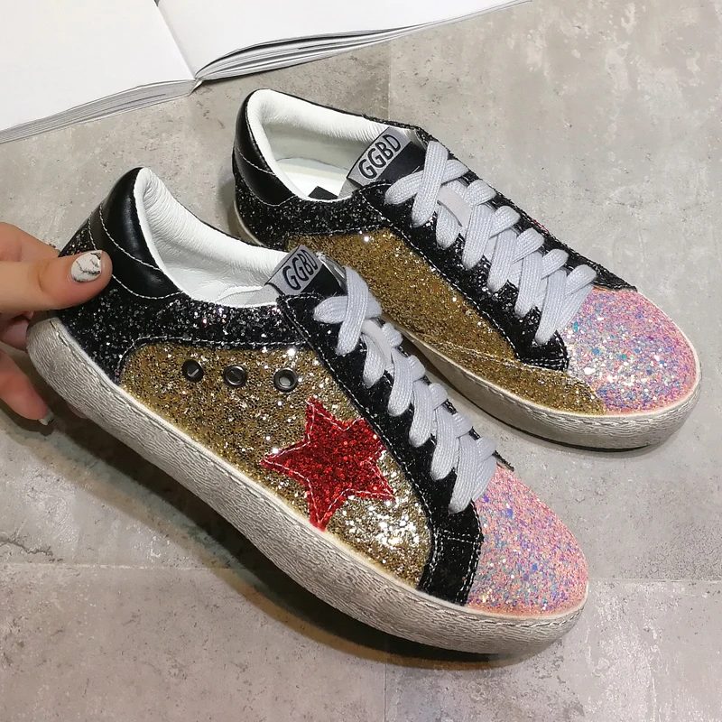 Casuales verde Zapatillas Cuero Mujeres Mujer C205 plata Negro Viejo Color Zapatos Sucio Oro Estrella Las Lana 2018 De Lentejuelas wqAfnIxT61
