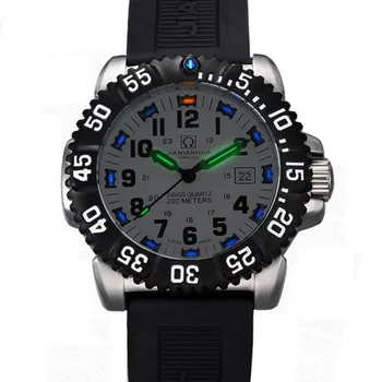 

Carnival Mens Sport Military Tritium Luminous 50m Waterproof Slicone Watchband Quartz Diving Watch - black Bezel White Dial