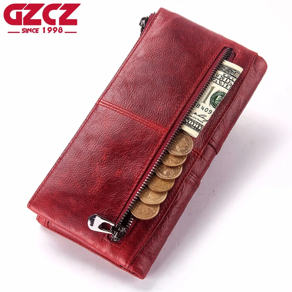 GZCZ женский кошелек, кошелек из натуральной кожи, женский клатч для мобильного телефона, высокое качество, держатель для карт, кошелек, Длинный кошелек на молнии, кошельки для монет