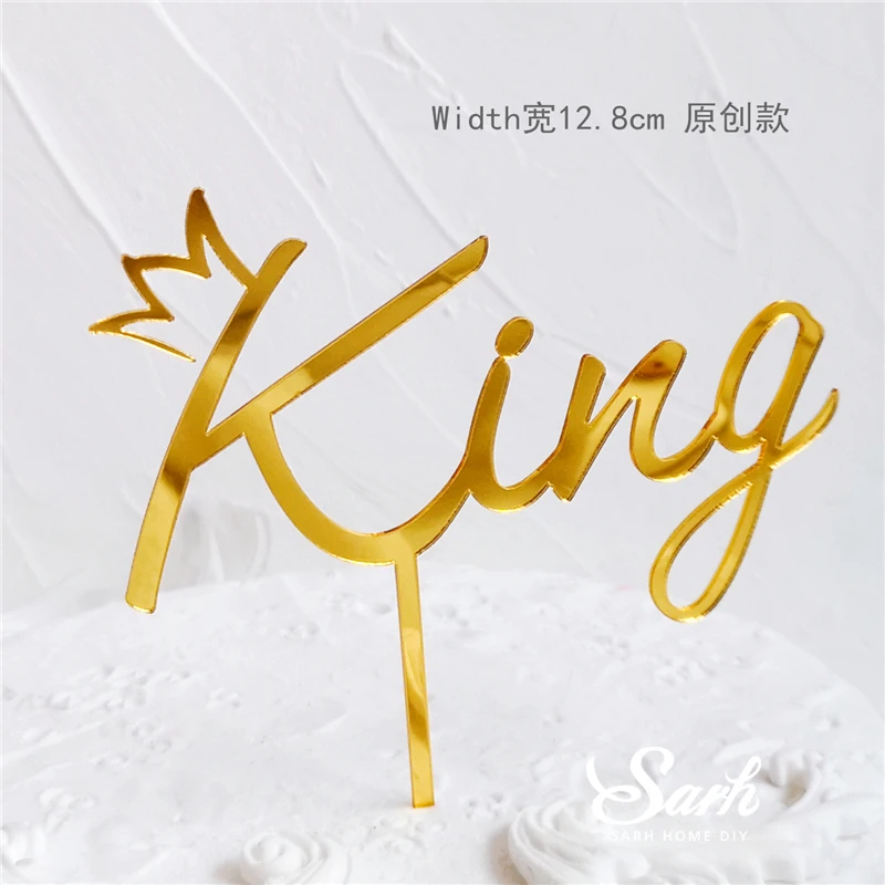 Bling King Queen Cake Topper Fairy Hand Writing Letter Decoration Happy Birthday for Valentine's Day Party Supplies Sweet Gifts