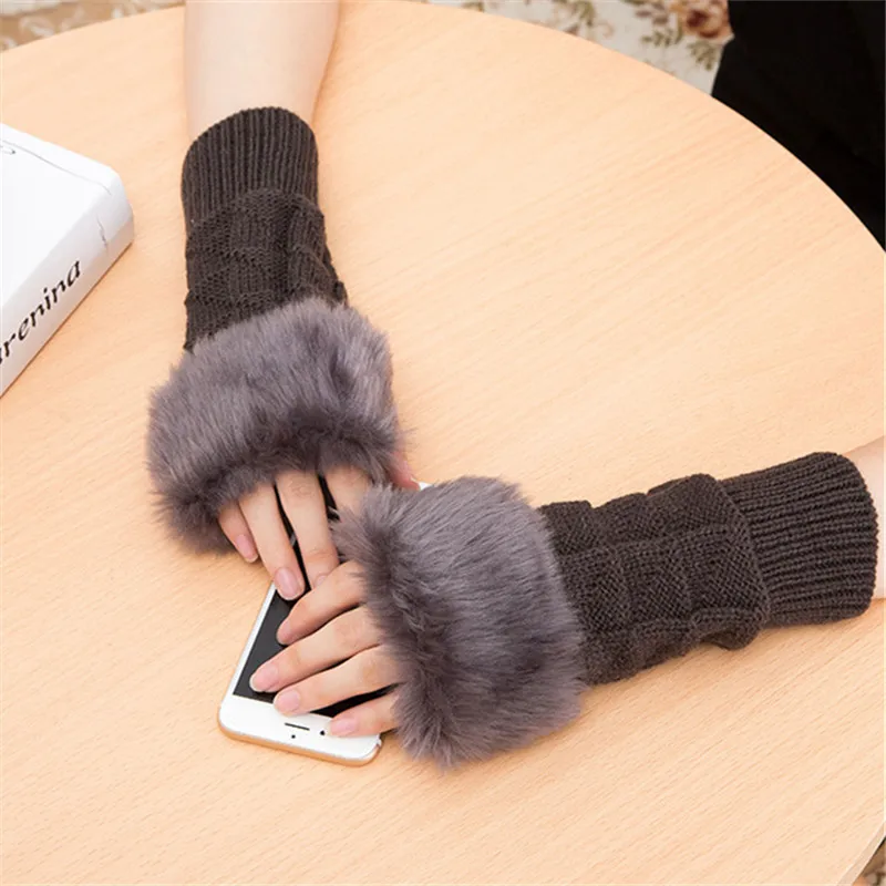 Новые модные женские вязаные без пальцев зимние перчатки унисекс мягкие теплые варежки