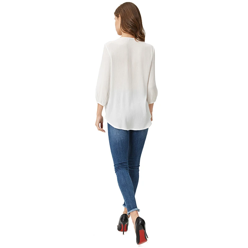  GLO-STORY Summer retro shirt 2018 Chiffon Embroidery Women blouse White vintage V neck blouse femme