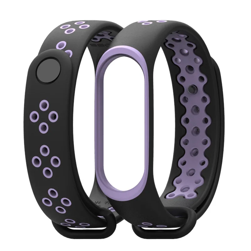 Mi Band 3 ремешок спортивный ремешок для Xiaomi mi ремешок 3 черный силиконовый браслет для band 3 Xiaomi mi ремешок 3 Смарт-часы браслет - Цвет: Black purple