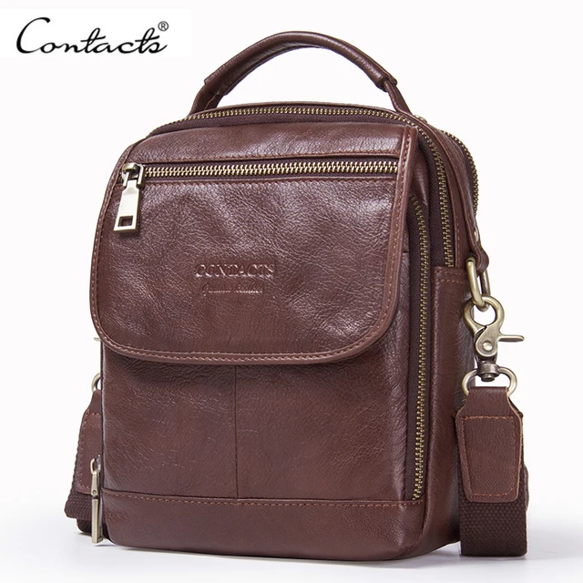 CONTACT&#39;S Male Genuine Leather Shoulder Bag Fashion Style Men Messenger Bag With Zipper Pocket ...