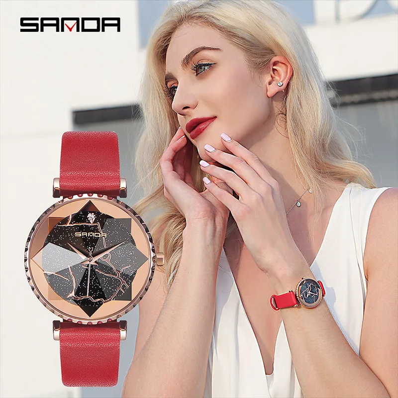 

Lightning&Starry Sky Female Watch Octagon Star Cut Mirror Star Table Women Watches Leather Strap Ladies Watch Quartz Reloj Mujer
