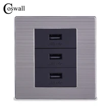 COSWALL с 3 портами(стандарт быстрая зарядка Порты и разъёмы для мобильных устройств 5V 6A Выход в общей сложности роскошный настенный Мощность гнездо Нержавеющая сталь матовый серебристый Панель