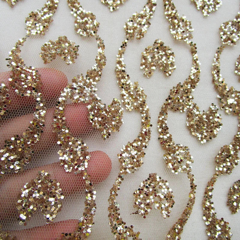 360*145cm vintage india fashion gold glitter sequin net fabric shining