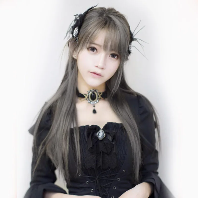 70 См Harajuku Жаропрочных Аниме Косплей Длинные Прямые Не Фронт Шнурка Волос Серый