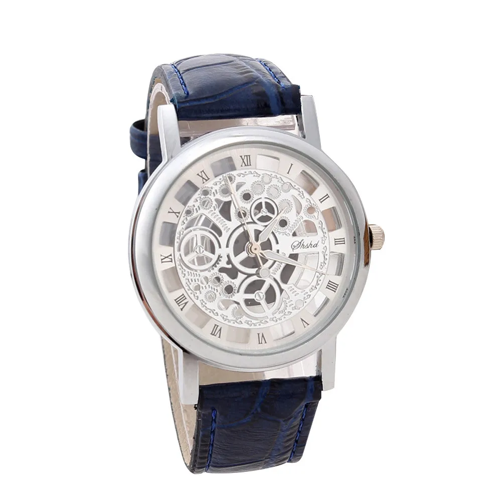Модный браслет на запястье мужские деловые гравировальные полые Reloj Hombre часы на запястье с кожаным ремешком для женщин браслеты Relojes Mujer - Окраска металла: as picture