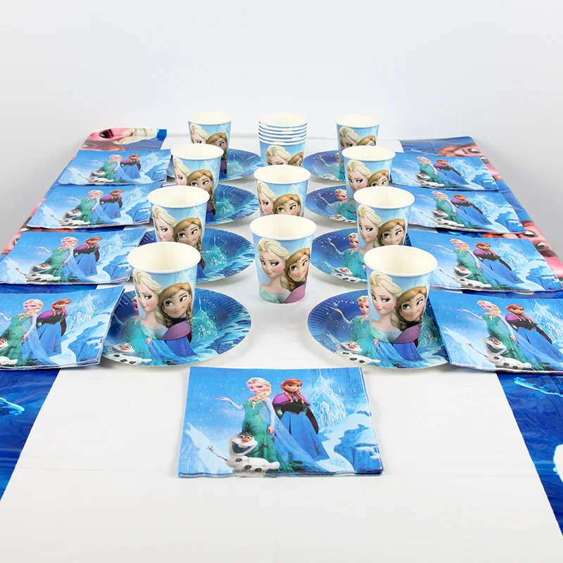 

Frozen Party theme Tableware Set Total 61 pcs Cup+Plate+Napkin+Tablecover Child grils kids Birthday Party Decorations Supplies