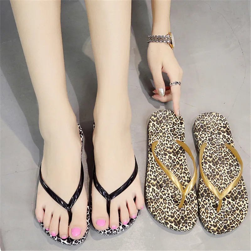 

STRAVEL 2019 Summer Beach Flip Flops Sandals Women's Slippers Female Flat Sandals Flip Flops Leopard Print Women Shoes S0939