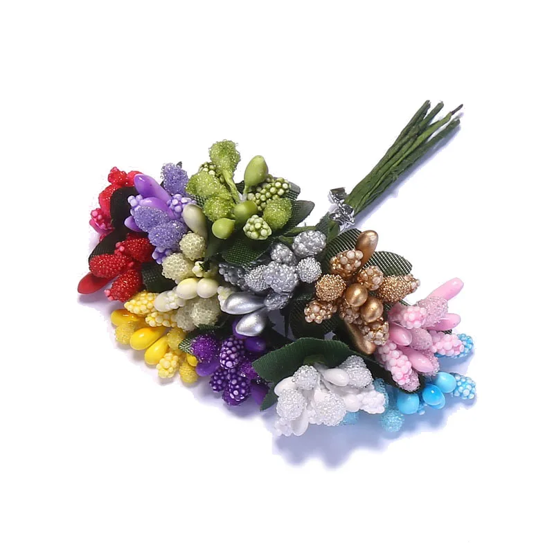 CCINEE 12 цветов/Набор искусственных цветов тычинки и листья с 5 мм перламутровым поролоновым стеклом для украшения своими руками
