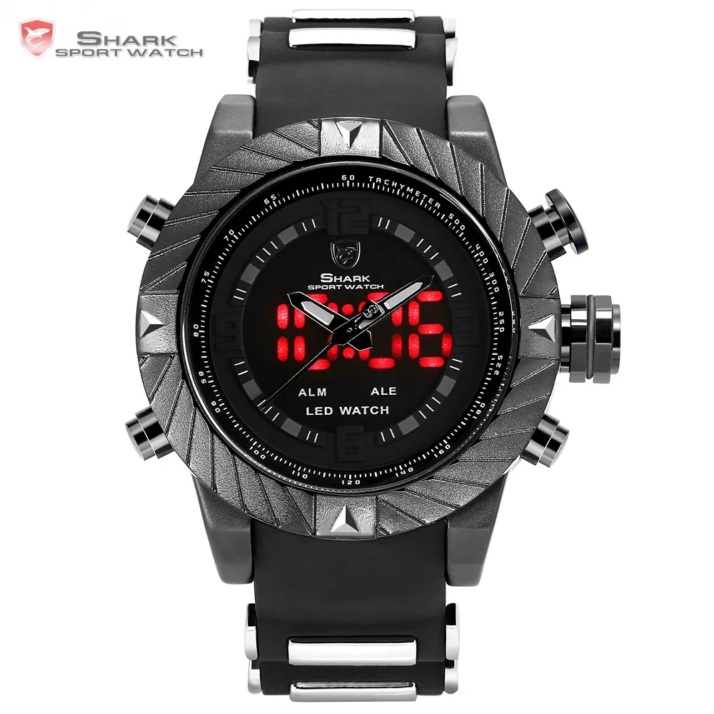 

Goblin Shark Sport Watch 3D Logo Dual Movement Waterproof Full Black Analog Silicone Strap Fashion Men Casual Wristwatch / SH165