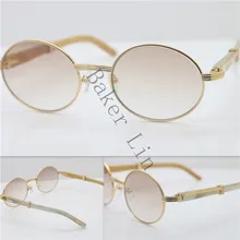 

Gold Frame Sunglasses Metal Unisex Sunglasses 18k Gold Genuine Buffalo Horn Vintage luxury brand Sun Glasses 7550178 Size 57 Hot