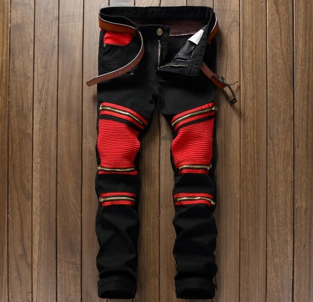BP, модный бренд, мужские рваные дизайнерские джинсы, брюки, облегающие, на коленях, на молнии, сшитые джинсы, Мужская Клубная одежда, яркий цвет, джинсы для бега - Цвет: 8806 Red