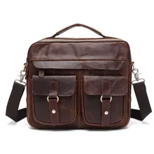 Натуральная кожа Для мужчин сумка Crazy Horse кожа Сумки Винтаж Бизнес сумка ноутбук портфель, плечевая сумка кофе