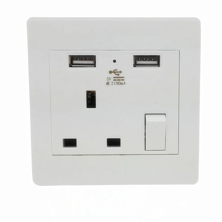 Dual 2 USB Wall Socket UK Plug Switch Power Supply Plate 2100mA Charger Home Socketdual wall