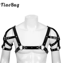TiaoBug мужские трусы из искусственной кожи Регулируемая Грудь Жгут плечо связывание с кнопками сексуальные мужчины БДСМ Связывание Топ