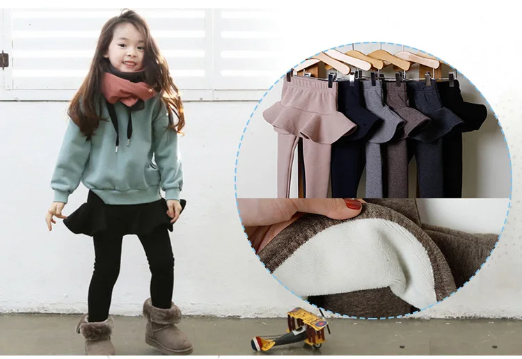 

2018 Children Autumn Winter Warm Leggings Baby Girls Fashion Fake Two Pieces Thicken Velvet Boots Pants Kids Joker Culottes 2-7T