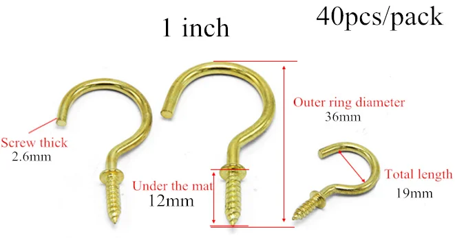 40 шт. сверхпрочные Крючки для болтов 1/2 дюймов, латунные крючки для кружек с резьбой, знак вопросов, крючок, вешалка для шляп - Цвет: 40pcs