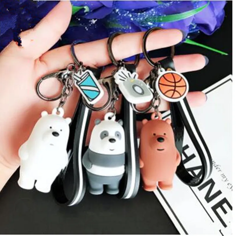 

Cute Animal Polar Bear Brown Bear Panda Wrist Band Keychain & Keyring For Women Leather Trinket Key Chains Car Bag Pendent Charm