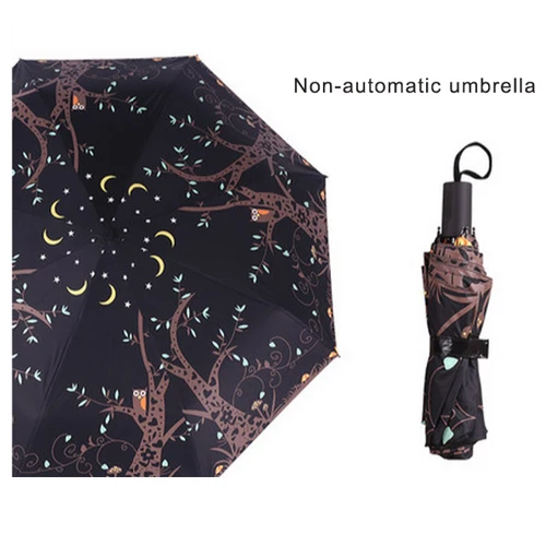 Женские складные автоматические зонты в виде совы, женские пляжные зонты с защитой от УФ-лучей и черным покрытием, детский зонтик от дождя и солнца, автоматический зонт, подарки - Цвет: not automatic