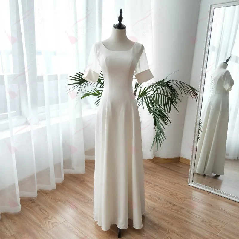 Свадебные платья длиной до щиколотки с короткими рукавами 2018 простые пляжные летние свадебные платья трапециевидной формы Vestido De Noiva ZW081