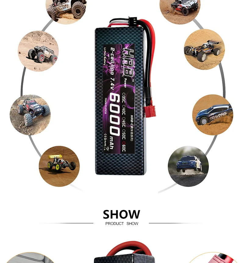 2 шт. HRB 2S 7,4 V 6000mah 60C Lipo батарея RC части жесткий чехол T XT60 Deans EC5 XT90 для Traxxas TRX4 Багги автомобили FPV Самолет лодка