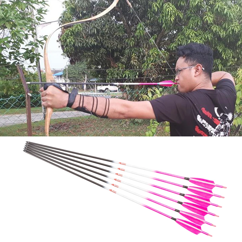 12PCS 30'' SP300 Pure Carbon Arrows ID6.2mm 2" Vanes for Compound Bow Archery 