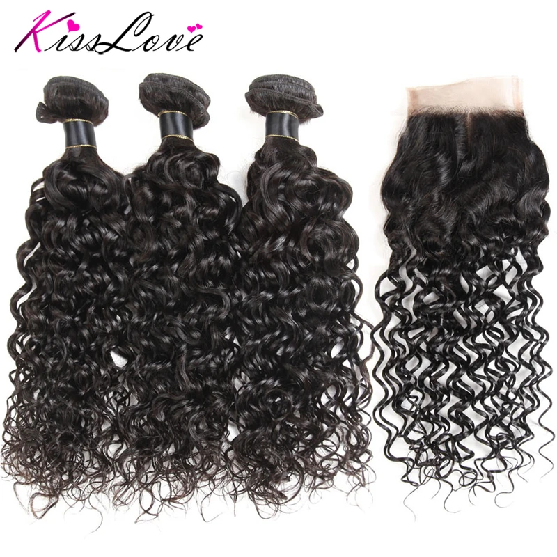 

Water Wave Bundles with Closure Brazilian Human Hair Weave 3 Bundles with Lace Closure Hair Extension Non Remy
