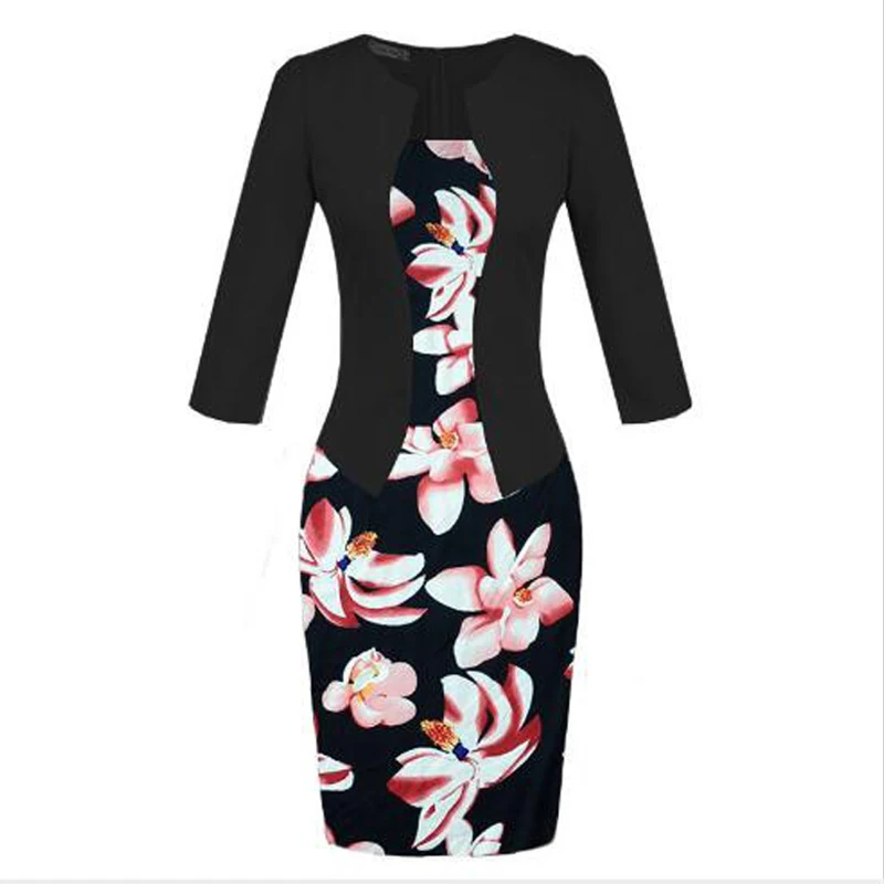 Модное осеннее платье-карандаш женское черное красное женское облегающее платье Vestido дамское офисное платье женская одежда плюс размер 3XL - Цвет: 709-7