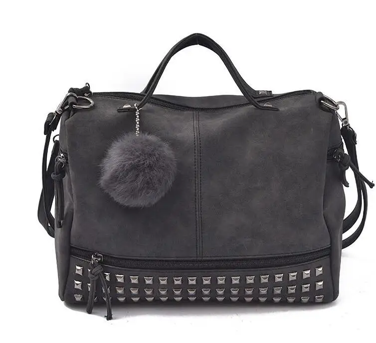 Женская кожаная сумка anawishare, большие черные Наплечные сумки, женская сумка через плечо с заклепками, женские мотоциклетные сумки Bolsa Feminina - Цвет: Dark Grey
