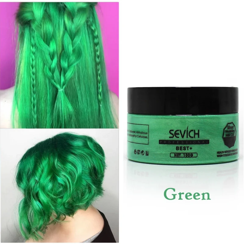 100 г унисекс цвет воск краска для волос одноразовая формовочная паста 8 цветов синяя бабушка серая Зеленая краска для волос воск - Цвет: green