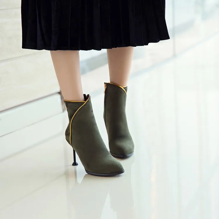 

Big Size 11 12 13 14 15 16 17 Ma'am Fine heel Short boots Pointed Fashion boot barrel Suede high-heeled boots