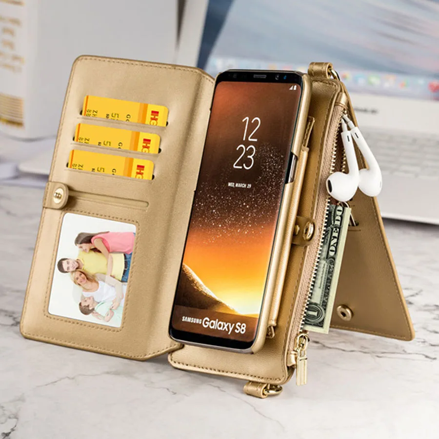 4 в 1 кошелек сумка чехол для Samsung Galaxy Note 8 S8 S9 Plus кожаный флип с подставкой телефона