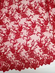 1 ярд Алансон шнур кружевной ткани, черный красный вышитый тюль сетки кружевной ткани, цветочный кружевной ткани для свадебного платья