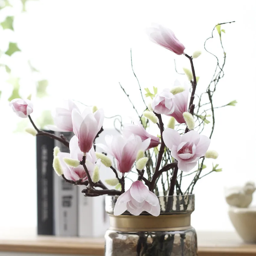 3D Silk Magnolia Branch Artificial Flowers High Quality Fake Flower for wedding decorate home decoration Party accessory