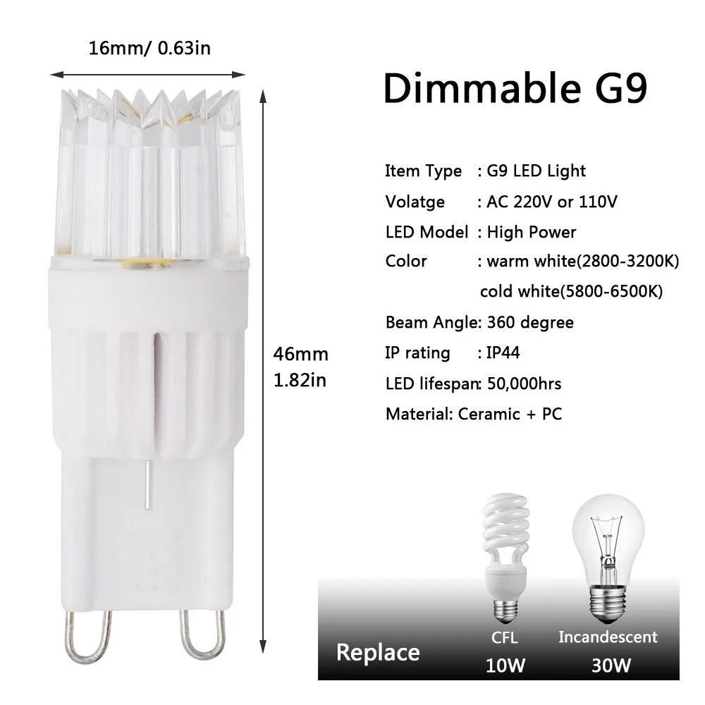 Мини высокой мощности G9 светодиодный 220 В 110 В лампа керамический свет заменить 10 Вт компактная флуоресцентная лампа хрустальная люстра 360