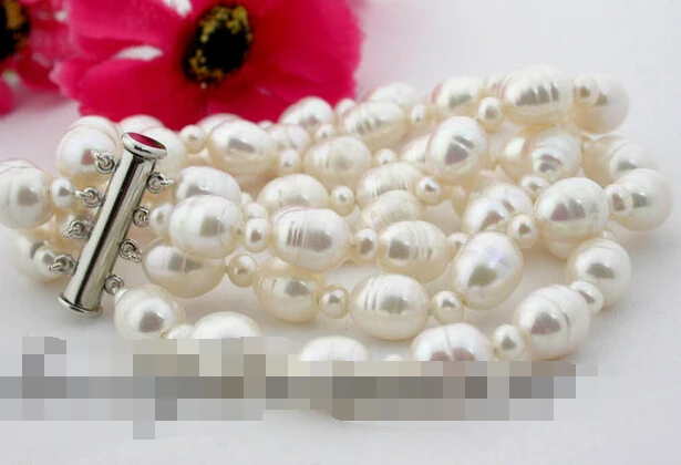 

09363 4row white freshwater pearl bracelet bangle magnet Natural >>free shipping