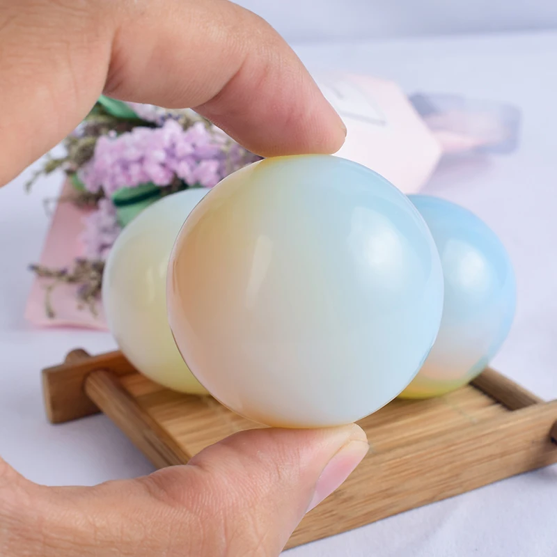 40mm Natural opalite stone Sphere Crystal Ball With wood base Hand massage healing quartz mineral crystals Feng shui Home Decor