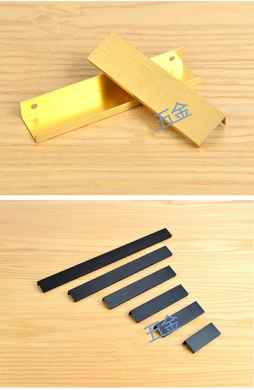  Recessed handle Gold cabinet handles Black lengthen Hidden door knob Length 80mm-400mm optional (30)