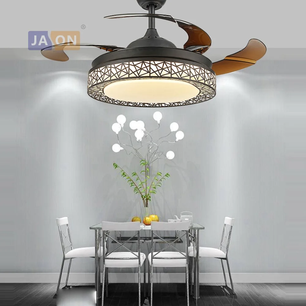 Led Postmodern Alloy Acryl Abs White Black Birdnest Ceiling Fan