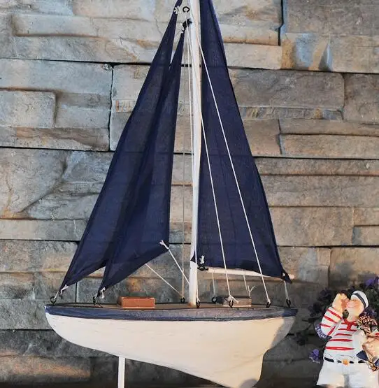 Деревянная модель корабля Miniatur морской ручной работы резная деревянная лодка синий парусный корабль украшения Морской Декор домашние ремесла подарок - Цвет: MA090101