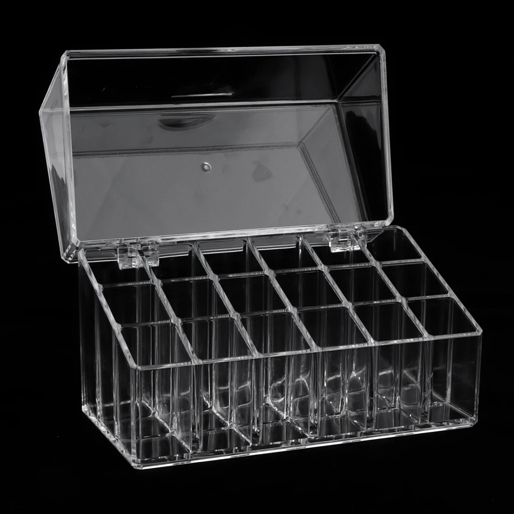 Clear Acrylic 18 Grids Lipstick Lip Gloss Holder Stand Display Cosmetic Makeup Organizer Case Dustproof Makeup Tool Kit